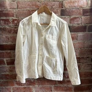 MADEWELL Mahoney Crop Denim Chore Jacket In Vintage White Size Small